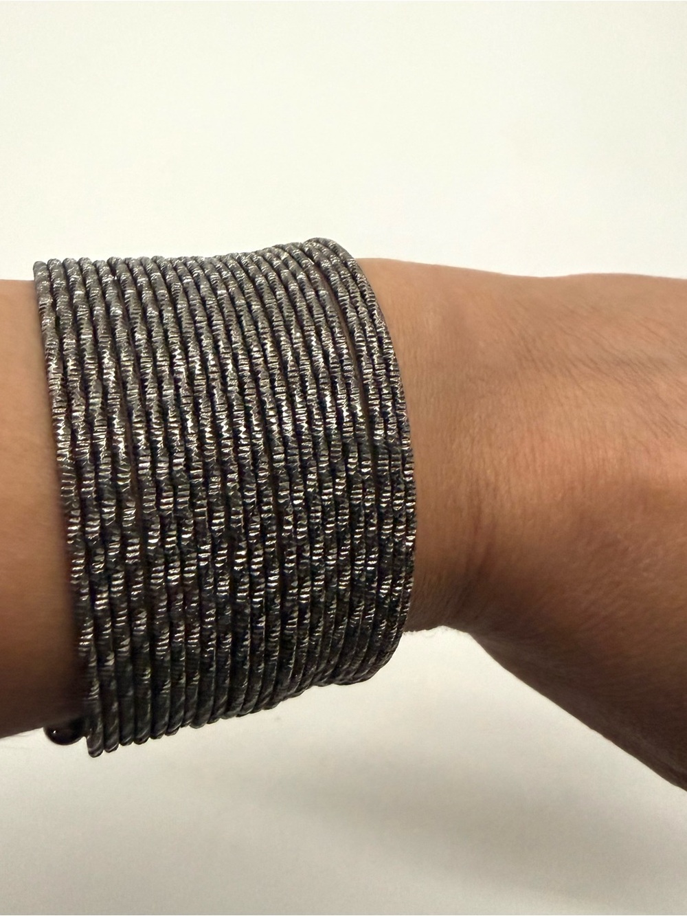 Vintage Charcoal Wire Cuff Bracelet Multi Strand Open Bangle Boho Stacked Wide